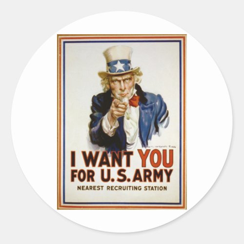 I Want You for US Army by James Montgomery Flagg Classic Round Sticker