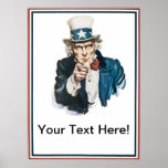I Want You Uncle Sam  Add Your Text Customized Poster at Zazzle