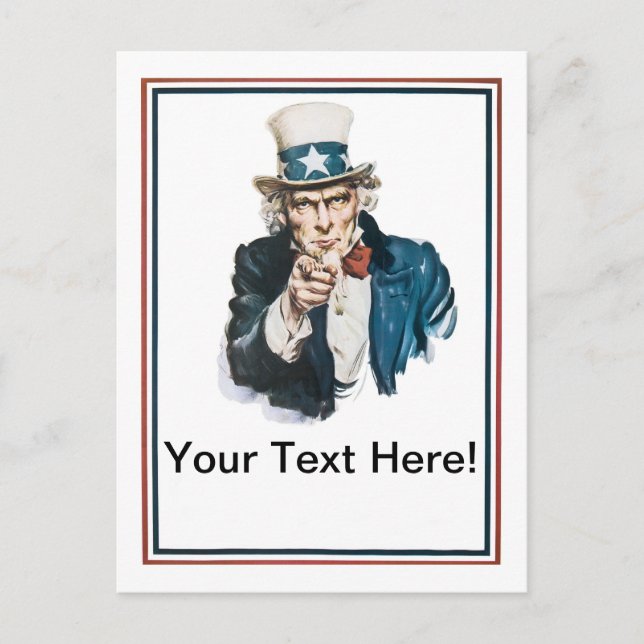 I Want You Uncle Sam Customize Your Text Postcard (Front)