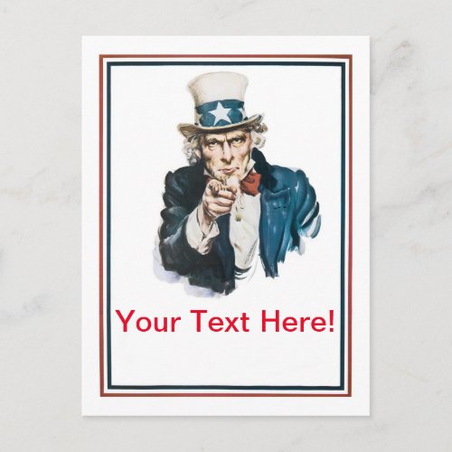 I Want You Uncle Sam Customize Your Text Postcard