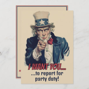 I Want You   Uncle Sam Party Fun Recruitment Invitation