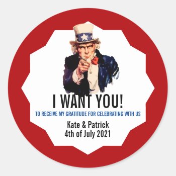 I Want You Uncle Sam Thank You Party Favor Classic Classic Round Sticker by thepapershoppe at Zazzle