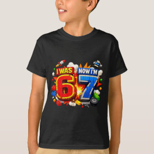 I was 6 i'm 7 birthday 67 meme building brick kids T-Shirt