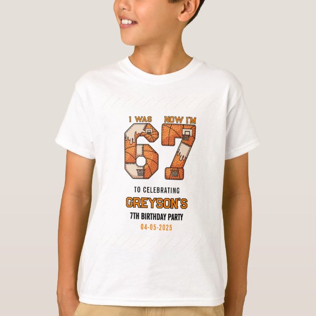 I Was 6 Now I’m 7 Basketball – 7th Birthday Party T-Shirt (Front)