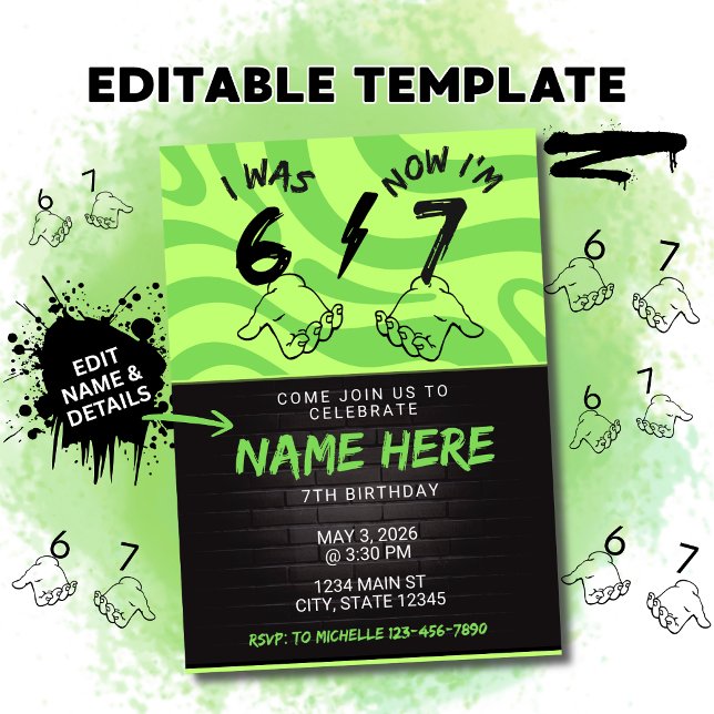 I Was 6 Now I’m 7 Birthday Invitation (Creator Uploaded)