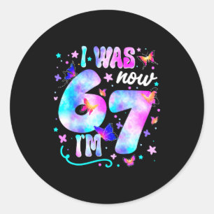 I Was 6 Now I’m 7 Butterfly 7th Birthday Girls Kid Classic Round Sticker