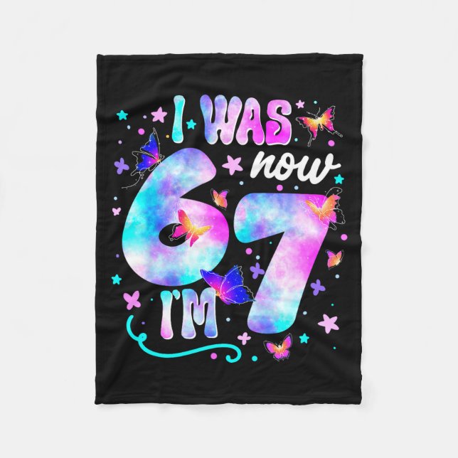 I Was 6 Now I’m 7 Butterfly 7th Birthday Girls Kid Fleece Blanket (Front)