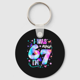 I Was 6 Now I’m 7 Butterfly 7th Birthday Girls Kid Keychain