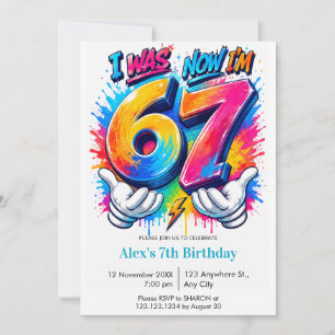  I Was 6 Now I’m 7 Colorful Graffiti Birthday Invitation