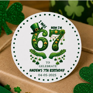 I Was 6 Now I’m 7 St. Patrick’s Day Boy Birthday Classic Round Sticker