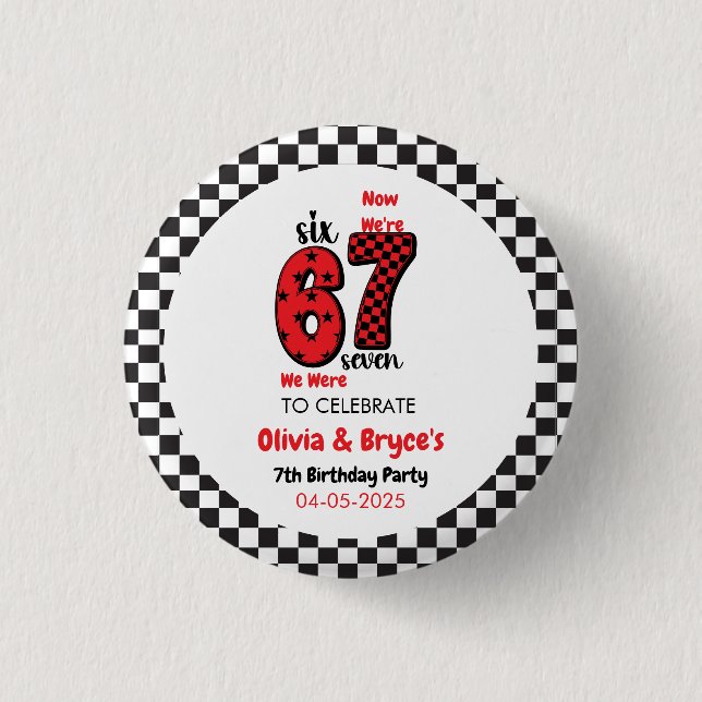 I Was 6, Now I’m 7 – Twin 7th Birthday for Kids Button (Front)