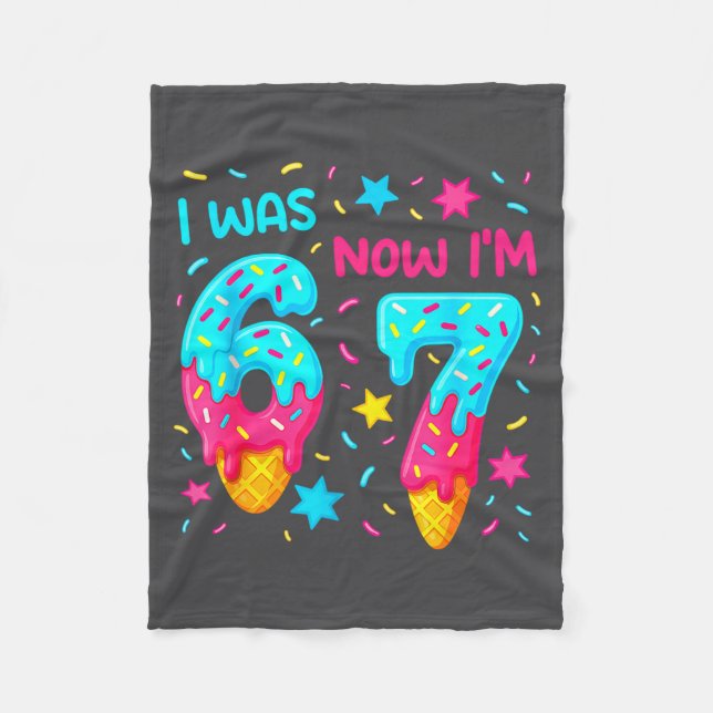 I Was 6 Now I'm 7 67 Birthday Baseball Drip 7 Year Fleece Blanket (Front)