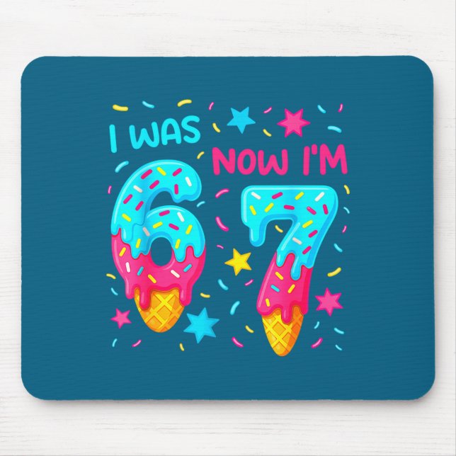 I Was 6 Now I'm 7 67 Birthday Baseball Drip 7 Year Mouse Pad (Front)