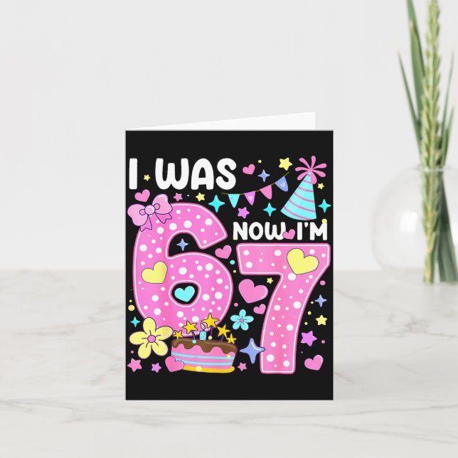 I Was 6 Now I'm 7 7th Birthday Girl Nk Coquette Bo Card (Front)