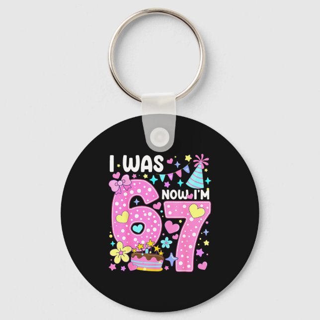 I Was 6 Now I'm 7 7th Birthday Girl Nk Coquette Bo Keychain (Front)