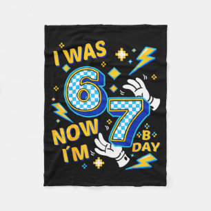 I was 6 now i'm 7 checkered gamer birthday for boy fleece blanket