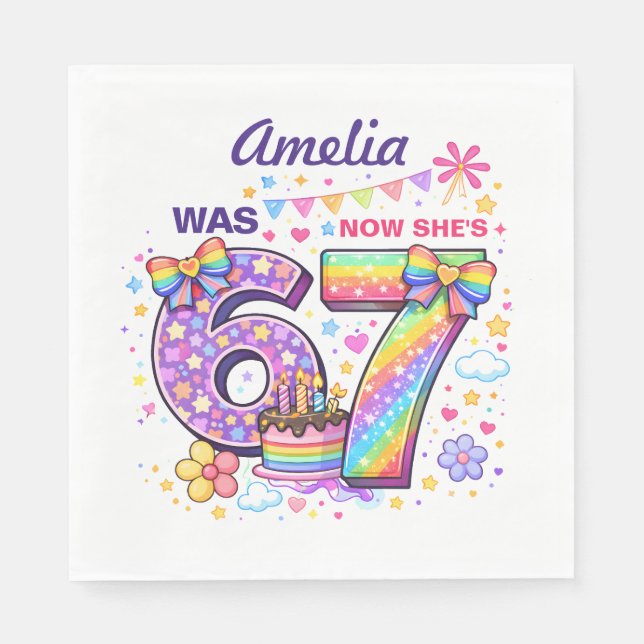 I Was 6 Now I'm 7 Girls 7th Birthday  Napkins (Front)