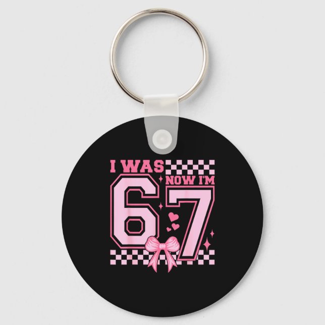 I Was 6 Now I'm 7 Nk Coquette Bow Heart Checkered  Keychain (Front)