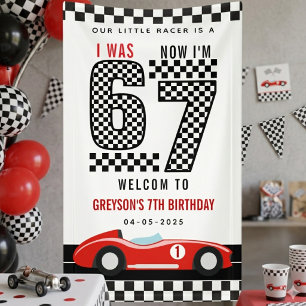 I Was 6 Now I'm 7 Race Car Boy 7th Birthday Party Banner