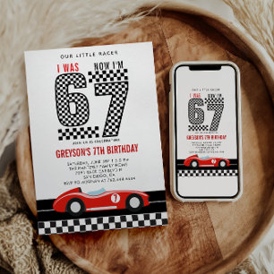 I Was 6 Now I'm 7 Race Car Boy 7th Birthday Party Invitation