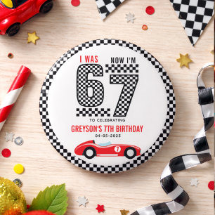 I Was 6 Now I'm 7 Race Car Boy Birthday Party Button