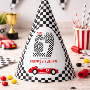 I Was 6 Now I'm 7 Race Car Boy Birthday Party Hat