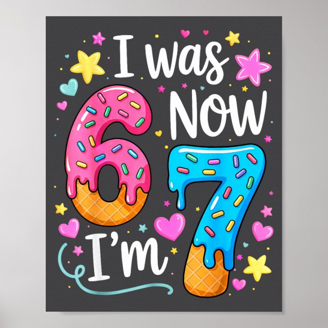 I Was 6 Now I'm 7 Year Old Birthday Kids Boys Girl Poster (Front)