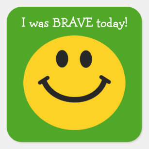 I was brave today yellow face on green square sticker