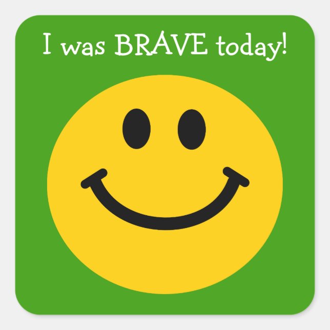 I was brave today yellow face on green square sticker (Front)