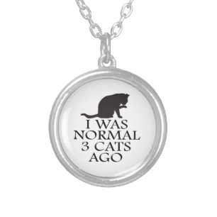 I was normal 3 cats ago funny cat silver plated necklace
