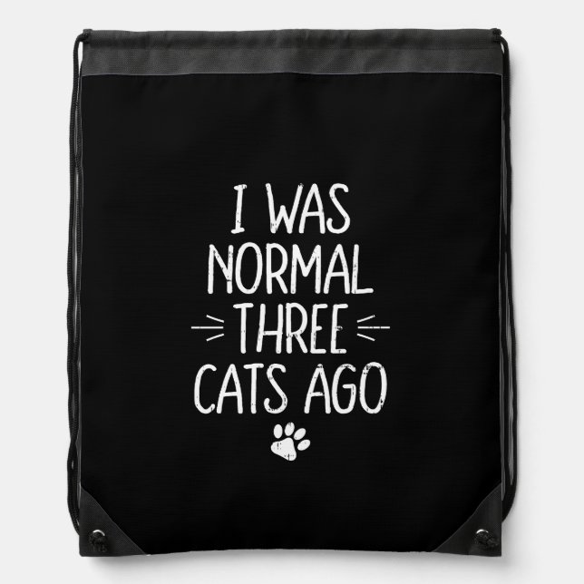 I Was Normal Three Cats Ago Funny Cat Gift Drawstring Bag (Front)