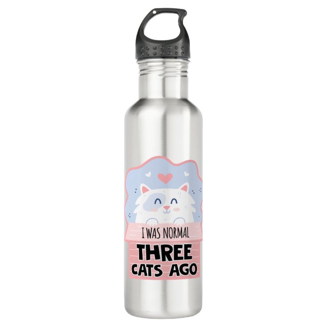 I Was Normal Three Cats Ago Stainless Steel Water Bottle (Front)