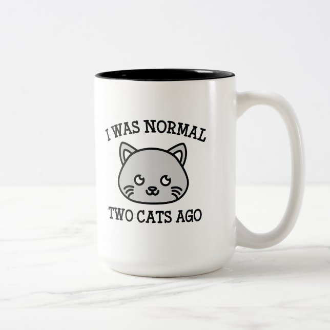 I Was Normal Two Cats Ago Two-Tone Coffee Mug (Right)