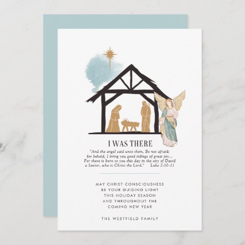 I Was There Angel Bible Quote Nativity Scene Holiday Card