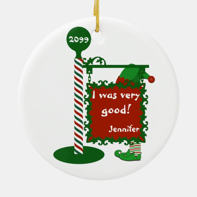 "I was very good" or "naughty" Santa Christmas Ceramic Ornament (Back)