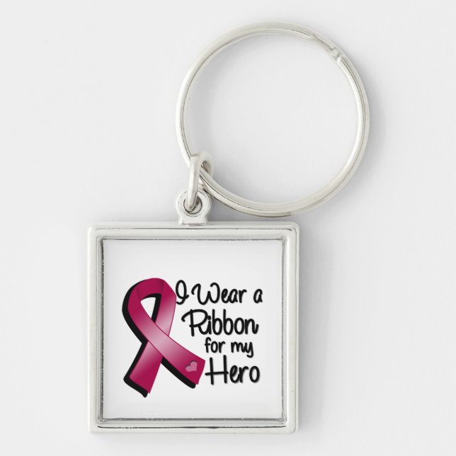 I Wear a Burgundy Ribbon For My Hero Keychain (Front)
