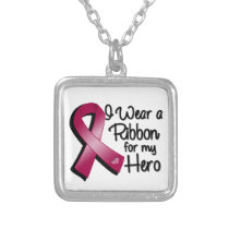 I Wear a Burgundy Ribbon For My Hero Silver Plated Necklace