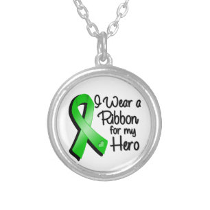 I Wear a Green Ribbon For My Hero Silver Plated Necklace