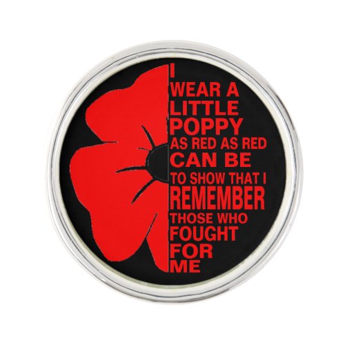 I Wear A Little Poppy Remembrance Day Lapel Pin