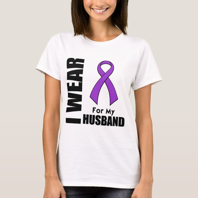 I Wear a Purple Ribbon For My Husband T-Shirt (Front)
