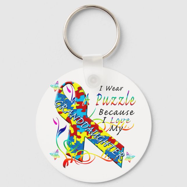 I Wear A Puzzle Because I Love My Granddaughter Keychain (Front)
