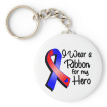 I Wear a Red and Blue Ribbon For My Hero Keychain