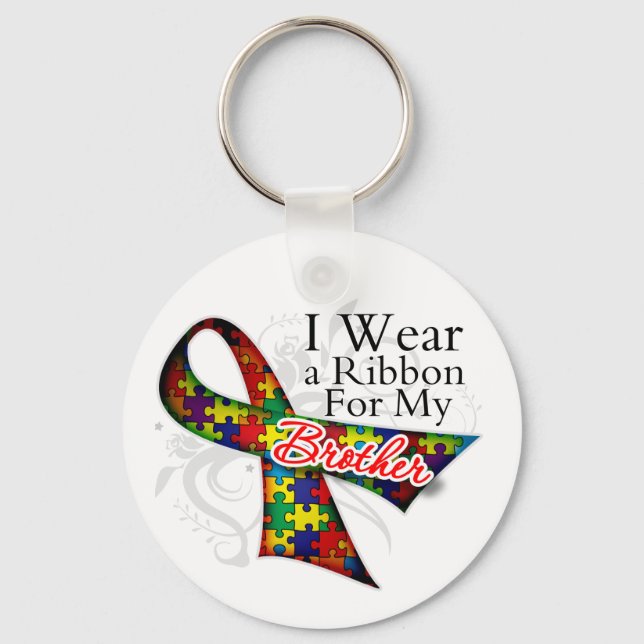 I Wear a Ribbon For My Brother - Autism Awareness Keychain (Front)