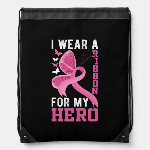 i wear a ribbon for my hero breast cancer drawstring bag