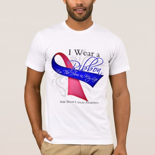 I Wear a Ribbon For My Hero _ Male Breast Cancer T_Shirt