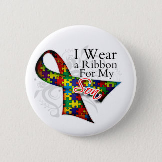 I Wear a Ribbon For My Son - Autism Awareness Pinback Button
