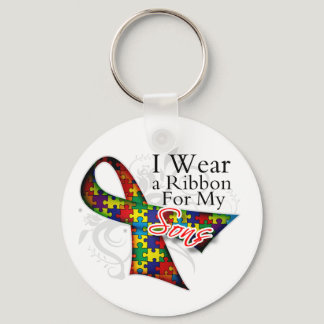 I Wear a Ribbon For My Sons - Autism Awareness Keychain