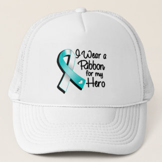 I Wear a Teal and White Ribbon For My Hero Trucker Hat
