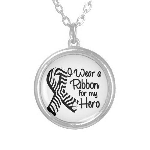 I Wear a Zebra Ribbon For My Hero Silver Plated Necklace
