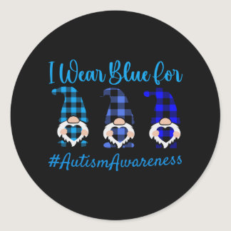 I wear blue Autism Awareness - 3 Blade Gnomes Classic Round Sticker
